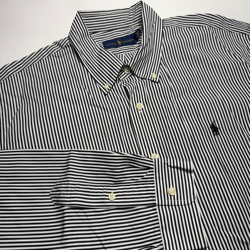 Ralph Lauren Mens XL Striped Button Down Shirt Black White Long Sleeve Cotton